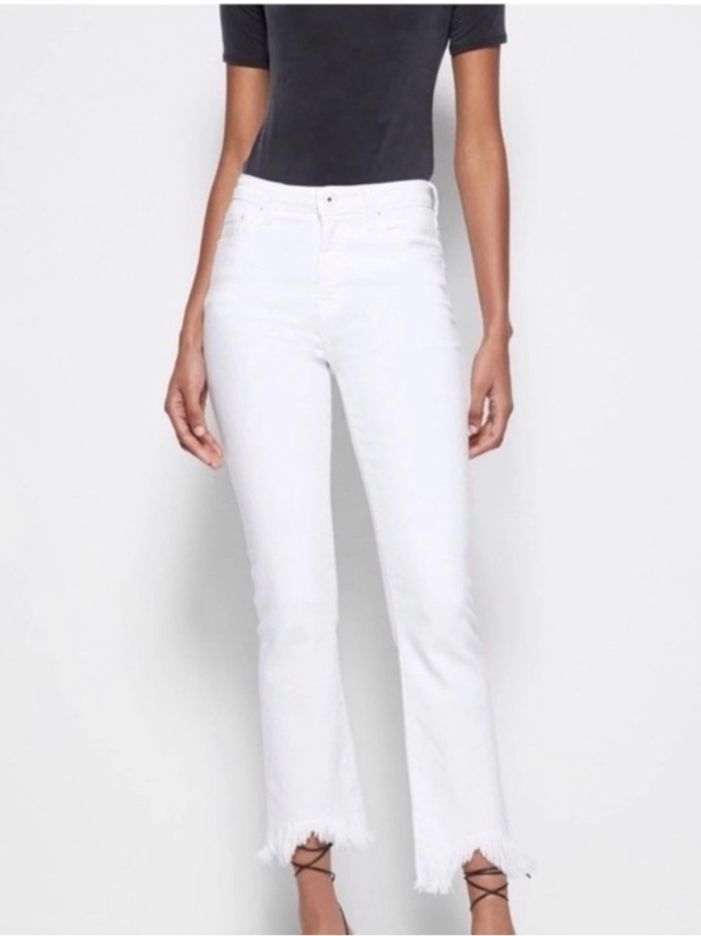 Jonathan Simkhai White Cropped Straight Jeans with Frayed Ankles